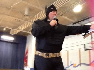 Mr. Smith wore a Batman costume during our coupon kickoff.